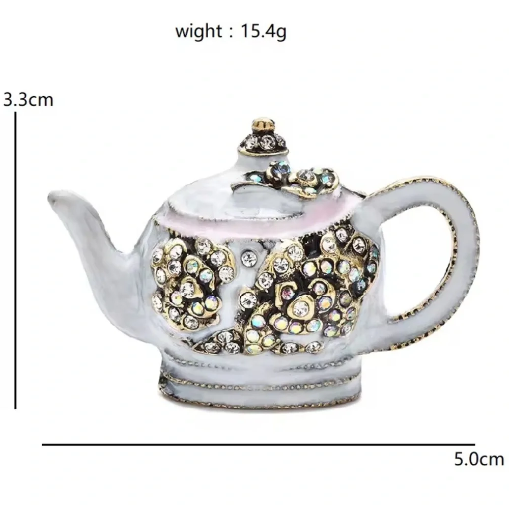 Blue Teapot Gold Crystal Brooch